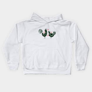 Chickens and Rooster - Green and Red Kids Hoodie